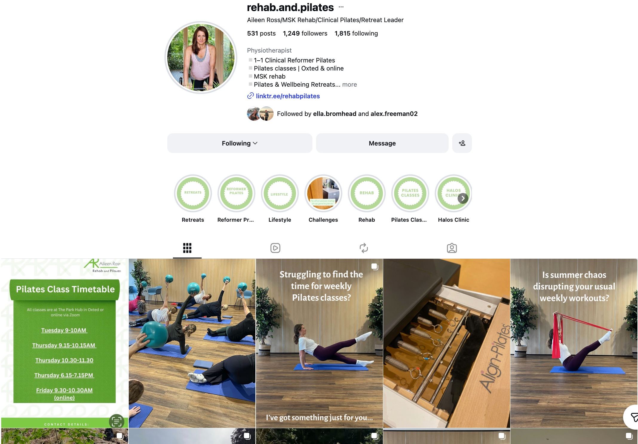 Aileen Ross Rehab & Pilates Instagram