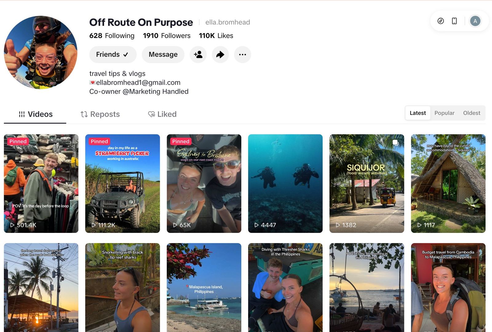 Ella Bromhead's TikTok social media account